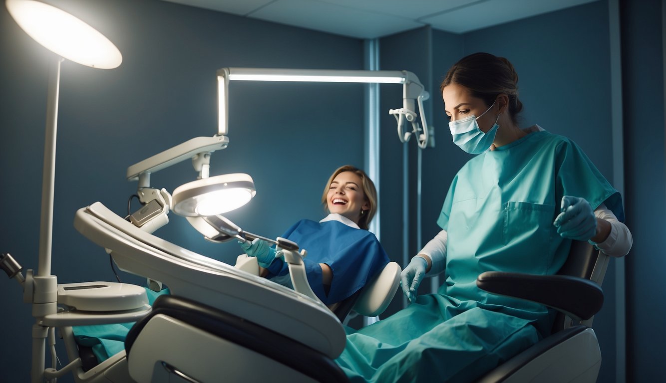 woman in dental chair with dentist